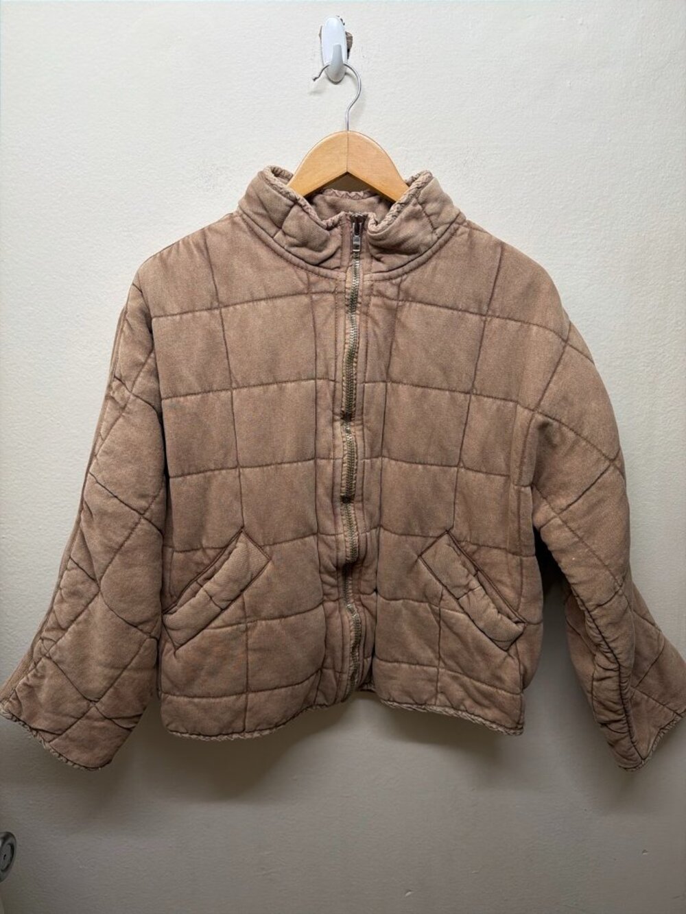 Free People Dolman Quilted Knit Zip Up Jacket Taupe Brown XS